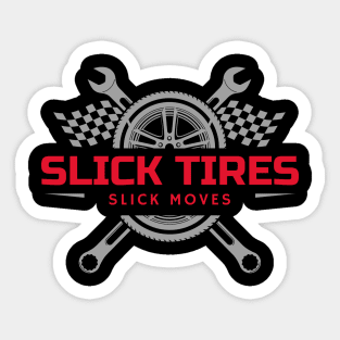 Slick Tires Slick Moves Tire Wrench Checkered Flag Racing Cars Sticker